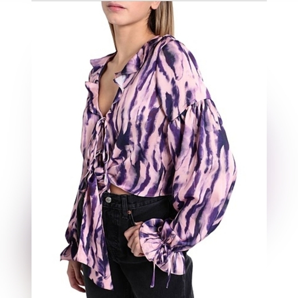 TOPSHOP Tie Dye Ruffle Long Sleeve Crop Jacket Top New - Picture 9 of 12